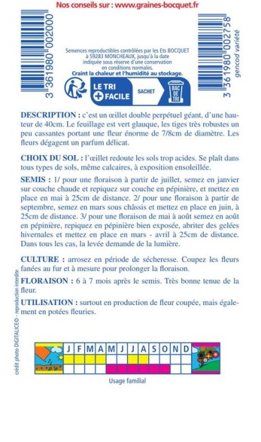 Graines d'Oeillet Enfants de Nice double varié | Graines Bocquet