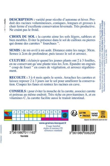 Grand sachet de carotte de Colmar à cœur rouge 2 | Graines Bocquet